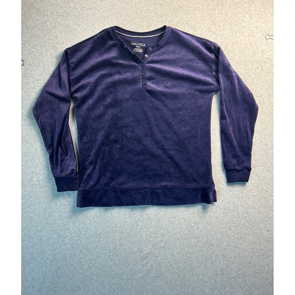 Nautica Kids Purple Velour Long Sleeve Henley Top Small S/P/CH Logo Pullover